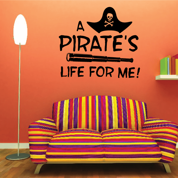 Pirate skull and crossed swords wall decal with 'A Pirate's Life for Me!'