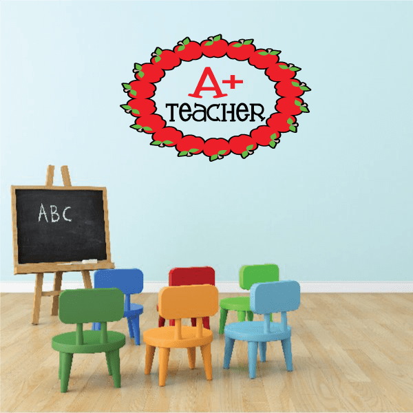 Red apple-framed A+ teacher wall decal