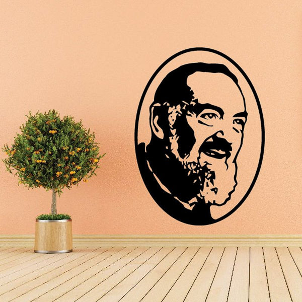 Abraham wall decal, oval black silhouette of bearded man raising hand
