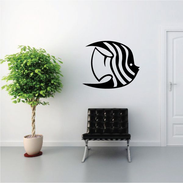 Abstract angel fish wall decal, black and white