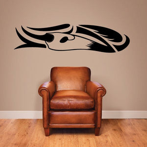 Abstract buffalo skull wall decal with black and beige tribal pattern