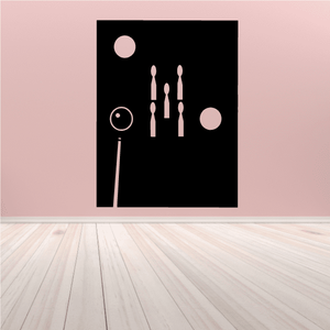 Abstract pool table sport wall decal, black square with light pink cue and balls