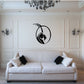 Abstract ram head circle frame decal, black silhouette on light background