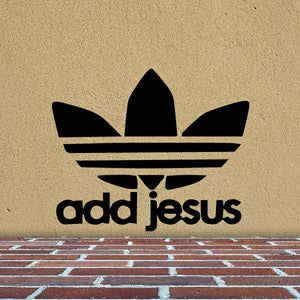 Jesus leaf decal with black leaf emblem and 'add jesus' lettering