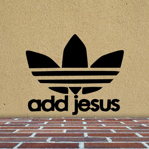 Jesus leaf decal with black leaf emblem and 'add jesus' lettering
