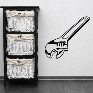 Adjustable wrench wall decal, black and white line art