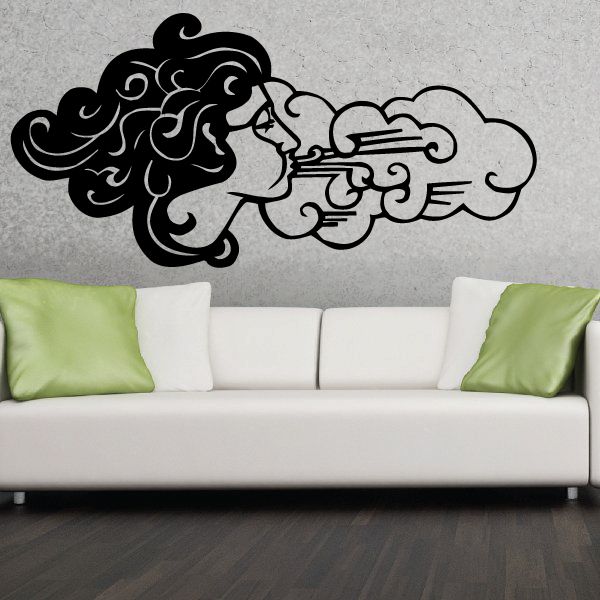 Black stylized wind god wall decal with swirling mane and cloud details