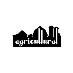 Vinyl decal sticker with black barn silhouette and stylized agricultural text