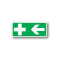 Green first aid sticker with white cross and left arrow, rectangular