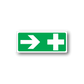 Green rectangular sticker with white right arrow and plus cross