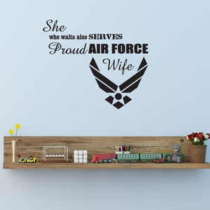 Air Force Wife decal with 'Proud AIR FORCE Wife' wing emblem, black text
