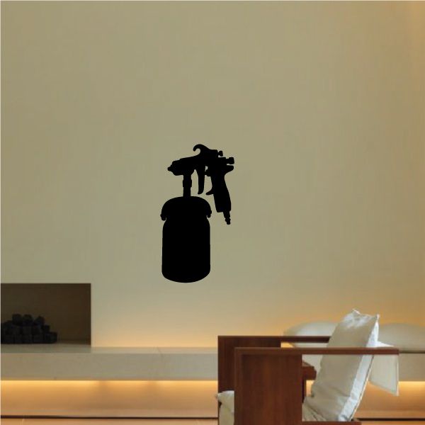 Air gun decal sticker with black spray gun and can silhouette