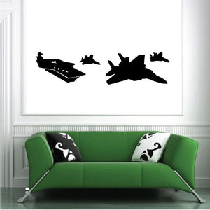Aircraft carrier and jet silhouette decal sheet with black aircraft designs