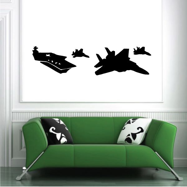 Aircraft carrier and jet silhouette decal sheet with black aircraft designs