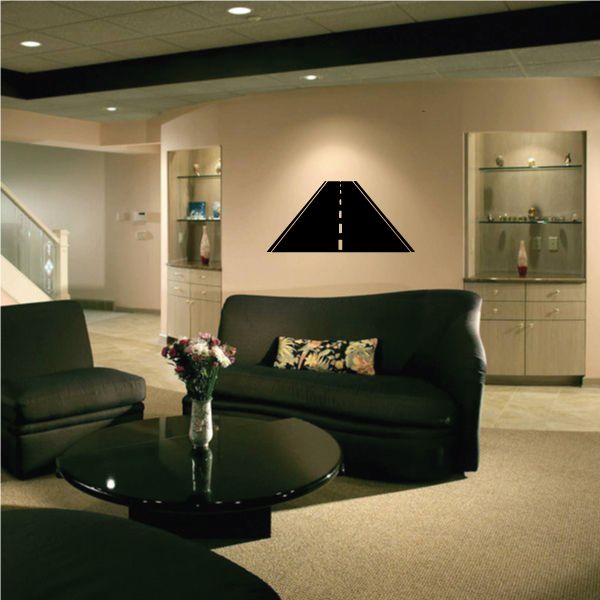 Airplane runway wall decal with black runway and dashed center line