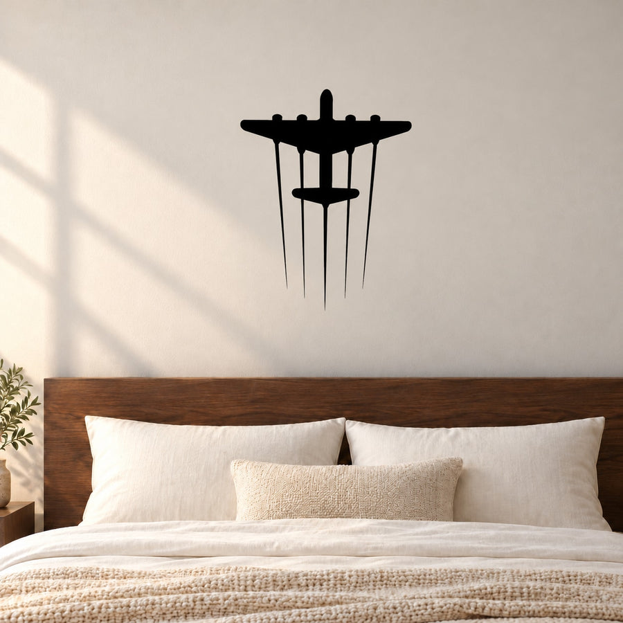 WWI bomber aircraft wall decal: black plane silhouette with landing lines