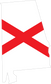 Alabama state flag shaped sticker with red X and white field