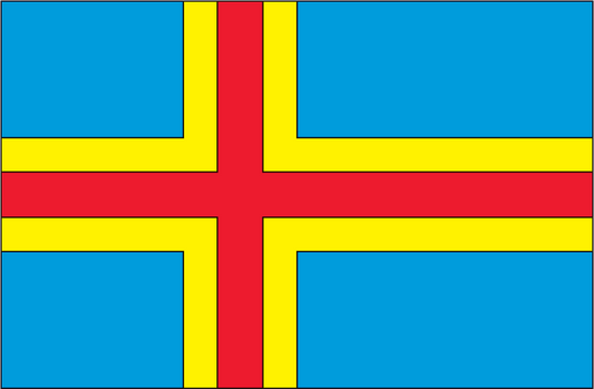 Aland Islands flag sticker with red cross outlined in yellow on blue
