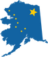 Alaska state flag shape sticker with blue map silhouette and yellow stars