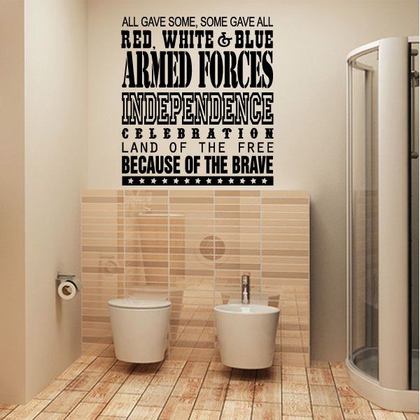 Typography wall decal with bold red, white, and blue patriotic text