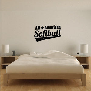 Softball wall decal with 'All American Softball' text in black