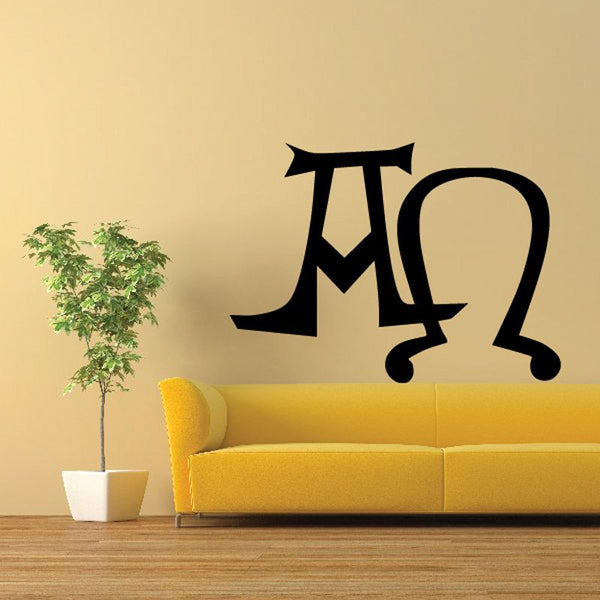 Black Greek letter decal with Alpha and Omega symbols