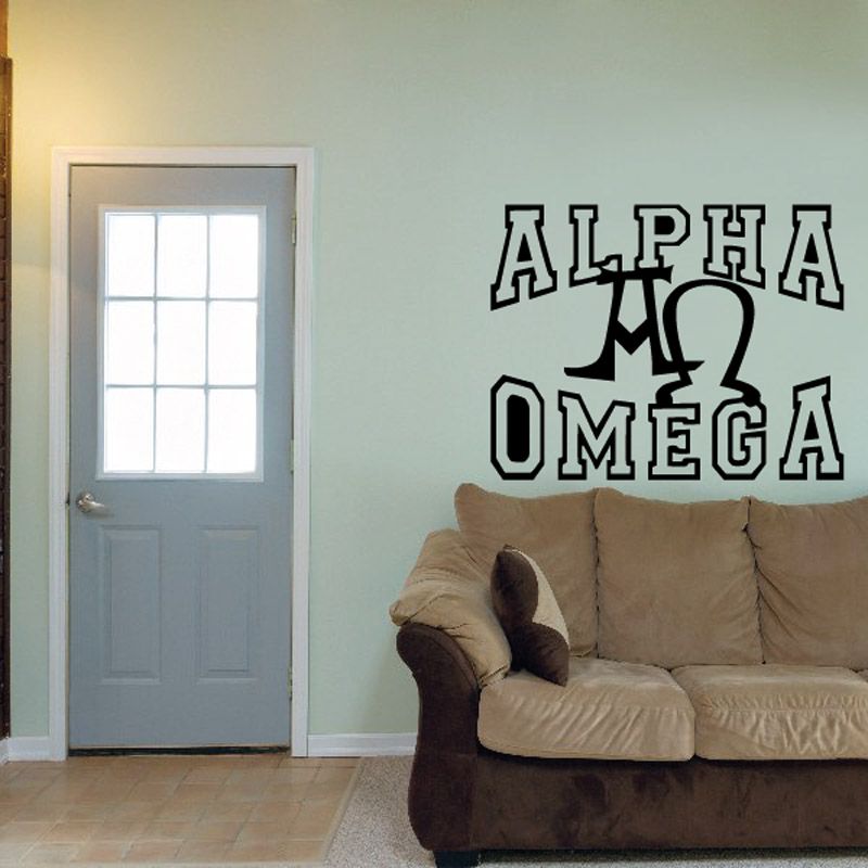 Alpha Omega text decal with bold black lettering: ALPHA and OMEGA