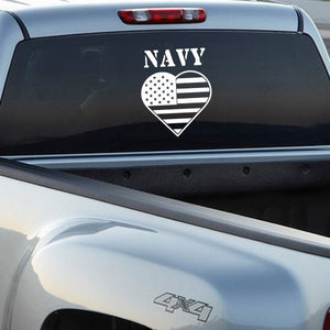 Navy America flag heart decal with white stars and stripes