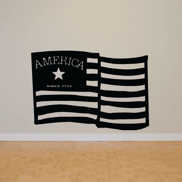 Black America flag wall decal with AMERICA text, star, and white stripes