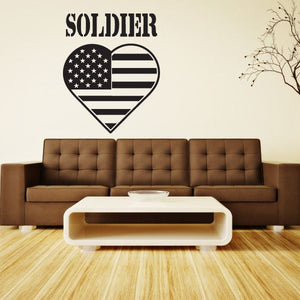 America heart flag soldier wall decal with SOLDIER text and patriotic heart graphic