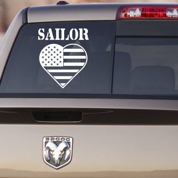 Sailor heart decal with U.S. flag stars and stripes