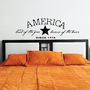 America wall decal with black star and patriotic text 'land of the free'