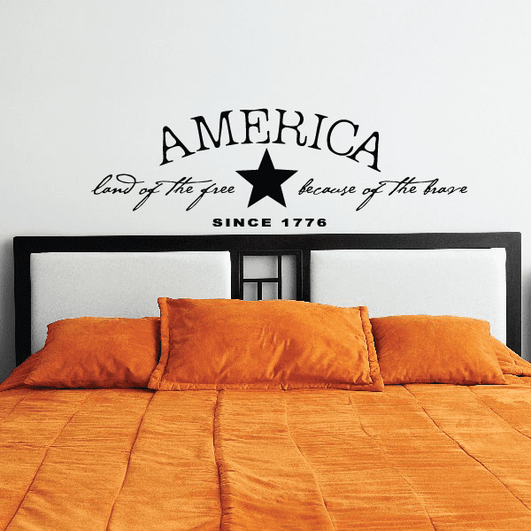 America wall decal with black star and patriotic text 'land of the free'