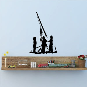 American Heroes wall decal with black silhouette of patriotic figures raising a flag