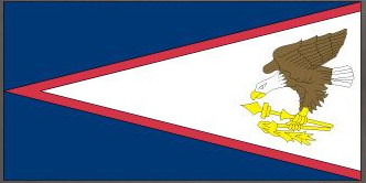 American Samoa flag sticker, rectangular design with blue border, red outline, eagle emblem