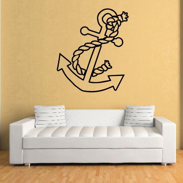 Anchor wall decal vinyl with rope-style nautical anchor line art