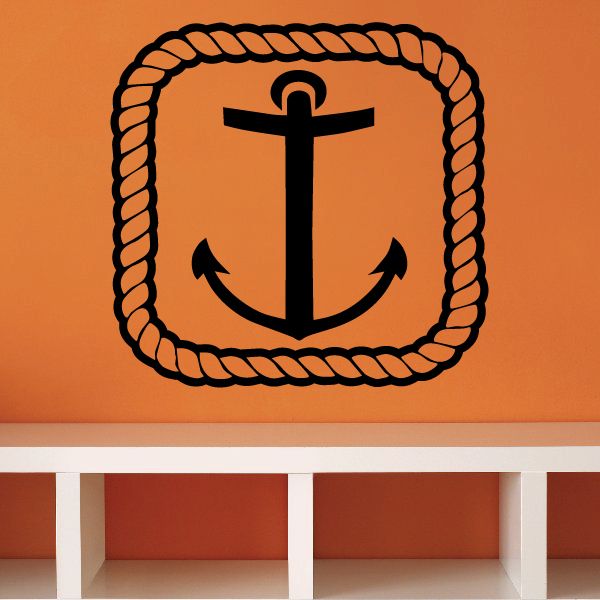 Rope-bordered anchor wall decal: black anchor with rope loop border