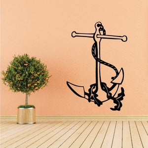 Black anchor and seaweed vinyl wall decal, nautical rope and flukes