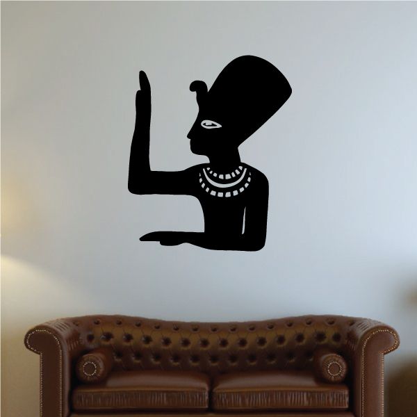 Egyptian khepresh figure wall decal of black silhouette with raised arm and necklace