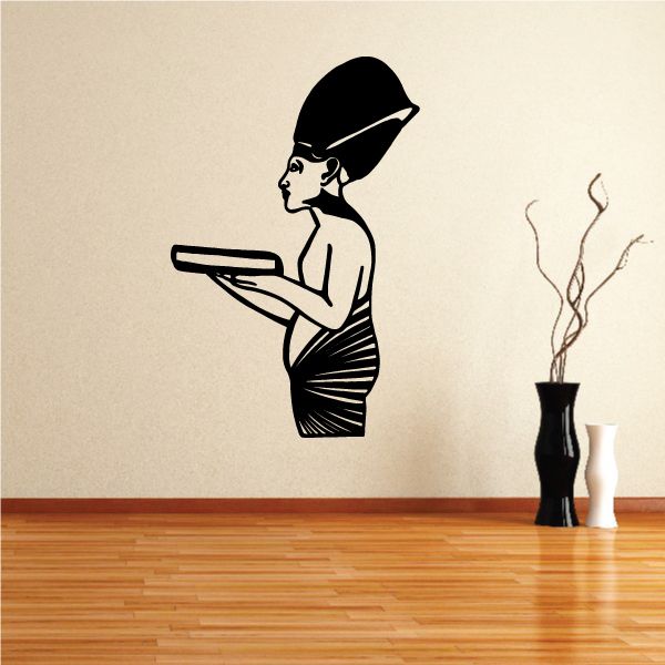 Ancient Egypt scribe wall decal of a black-profile figure holding scroll
