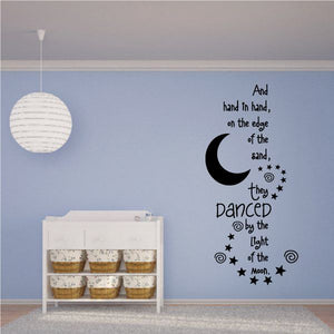 Moon and star wall decal with dance-themed text and two hands holding