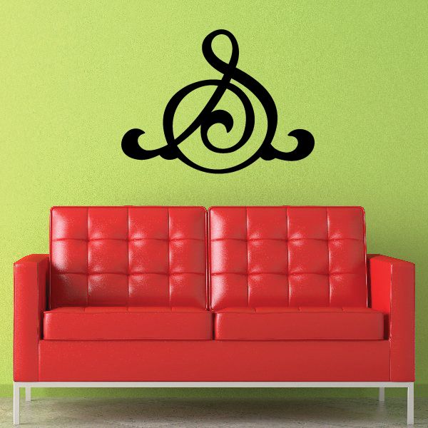 Vinyl wall decal with black music note and treble symbol