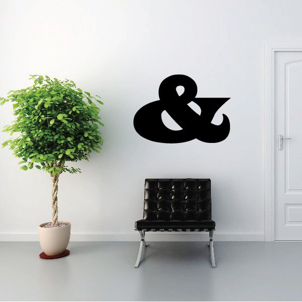 Black ampersand symbol vinyl wall decal, large curved design