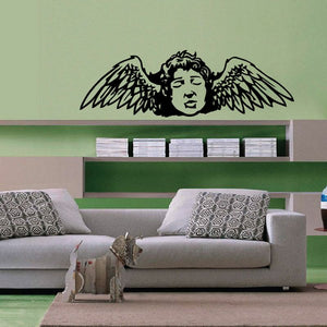 Angel head with wings wall decal, black graphic