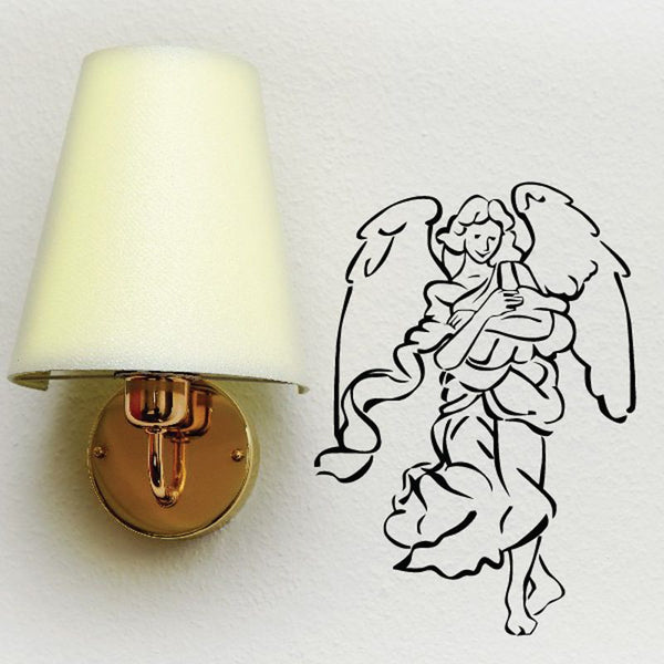 Angel holding baby decal, black line art wall sticker