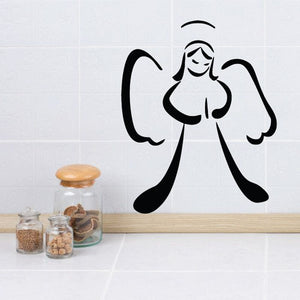 Angel mother wall decal: black angel figure with headscarf and hands near chest