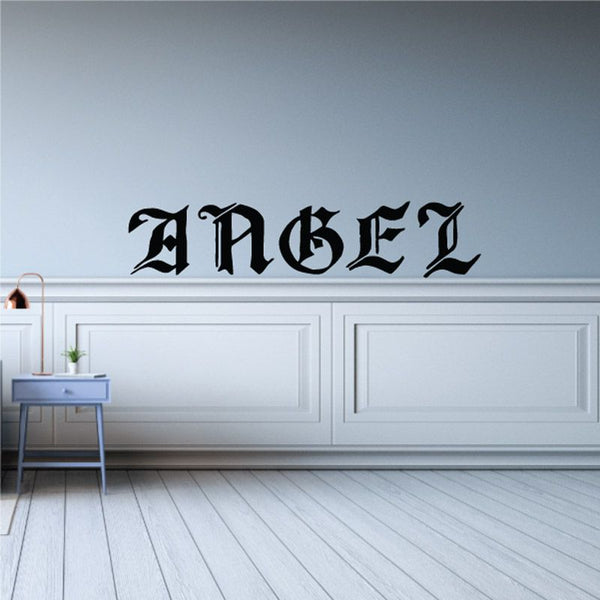 Black gothic 'ANGEL' wall lettering sign