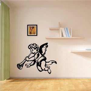 Black angel playing trumpet wall decal