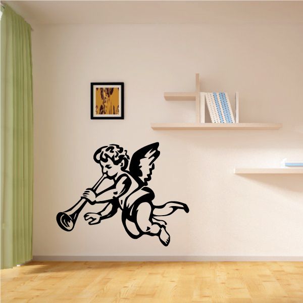 Black angel playing trumpet wall decal