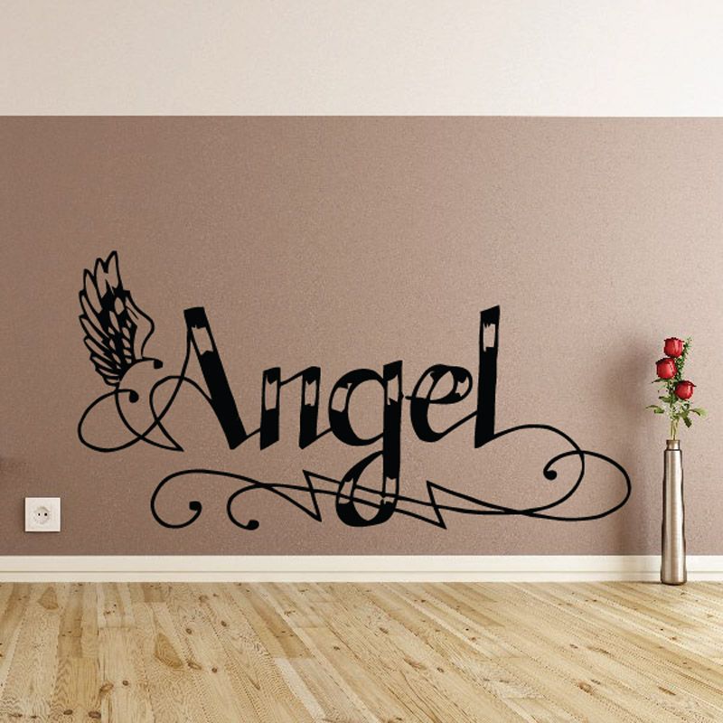 Image of Angel text with Wings Decal